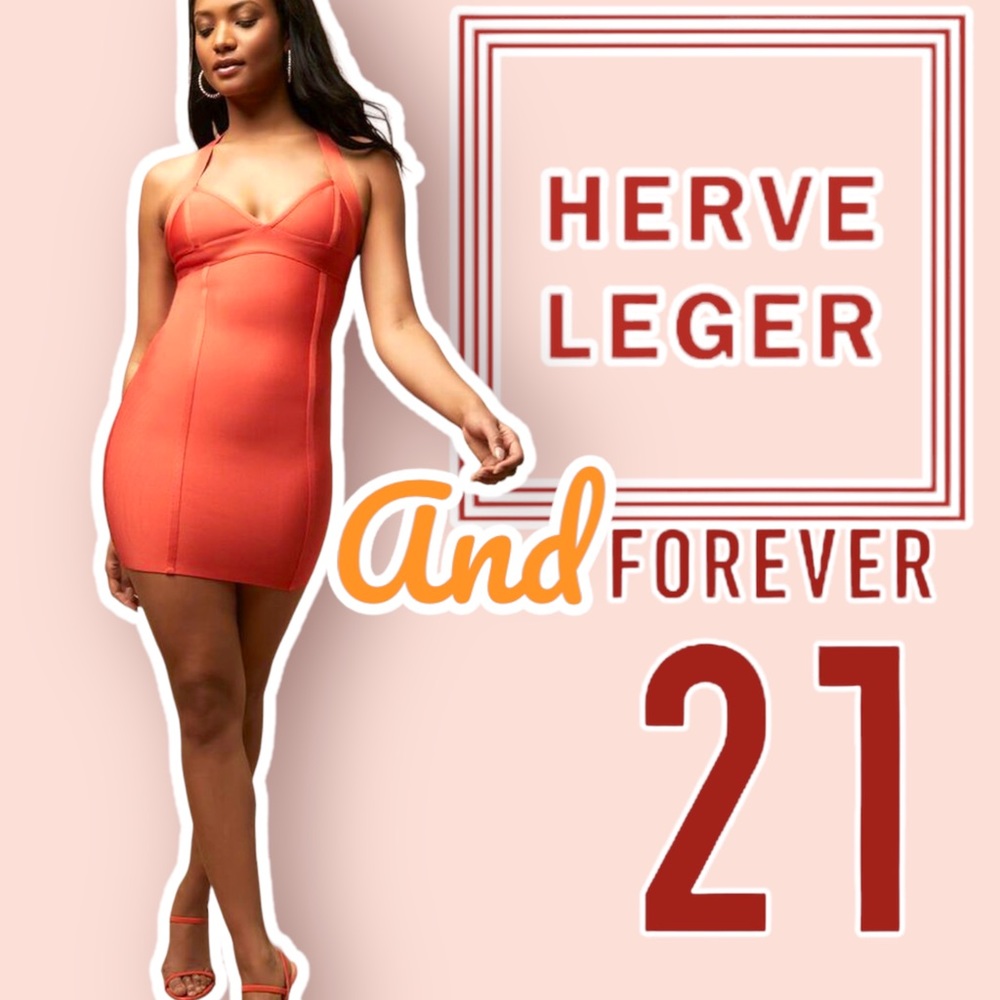 NWT Herve Leger + Forever 21 Bandage Mini dress in orange. Size S. 💃
